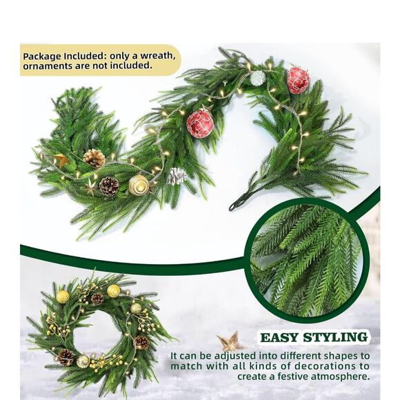 180 CM apx 6ft Norfolk Pine Artificial Christmas Faux Greenery Garland wreath - Picture 3 of 4